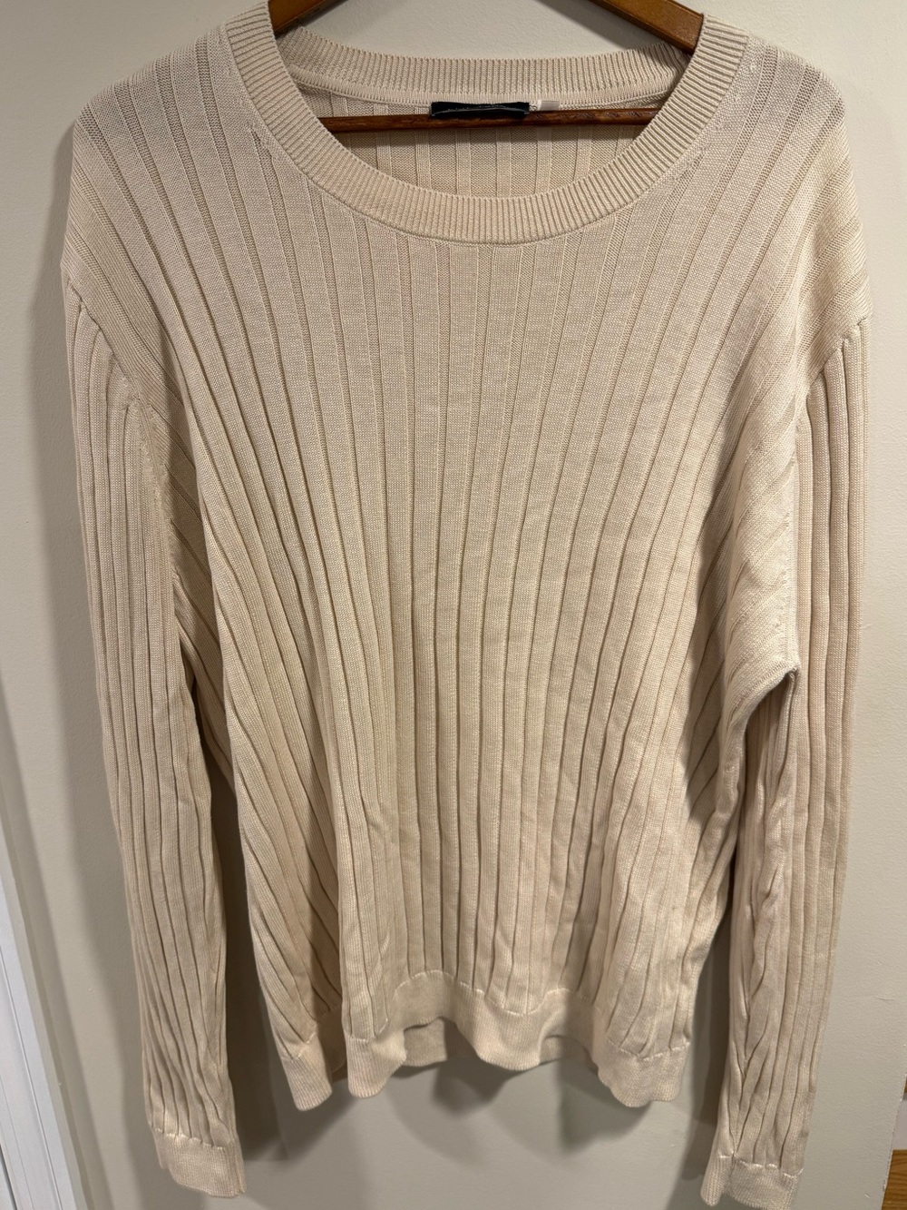 ELIE TAHARI Men's Ribbed Crew Neck Long Sleeve Light Weight Ivory Sweater XL